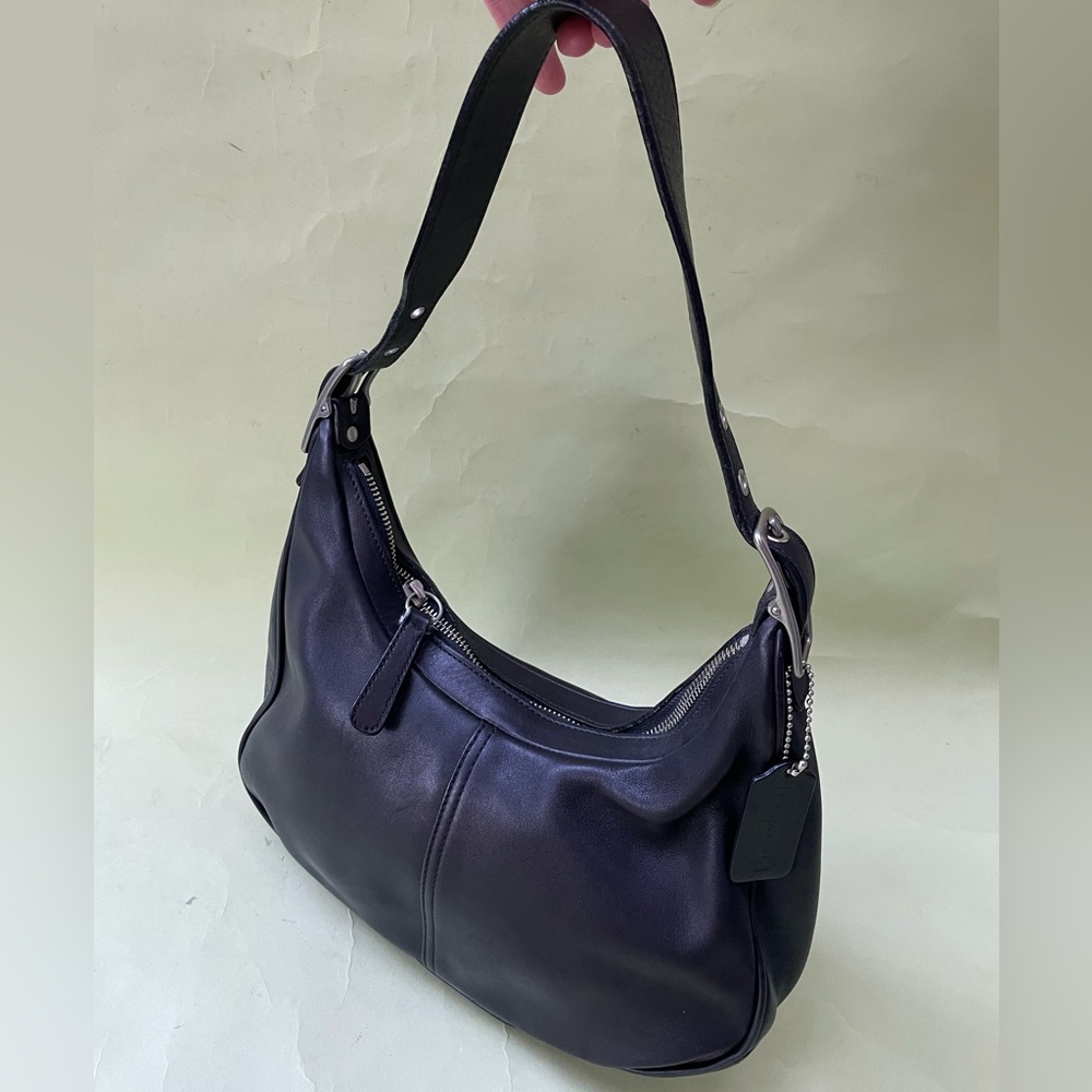 Vintage black/silver Coach leather shoulder bag - Picture 10 of 14